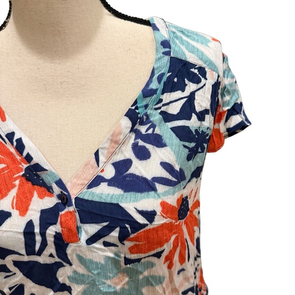 Nic + Zoe Tropical Patchwork Top in Aqua Multi Size XS - Picture 7 of 15